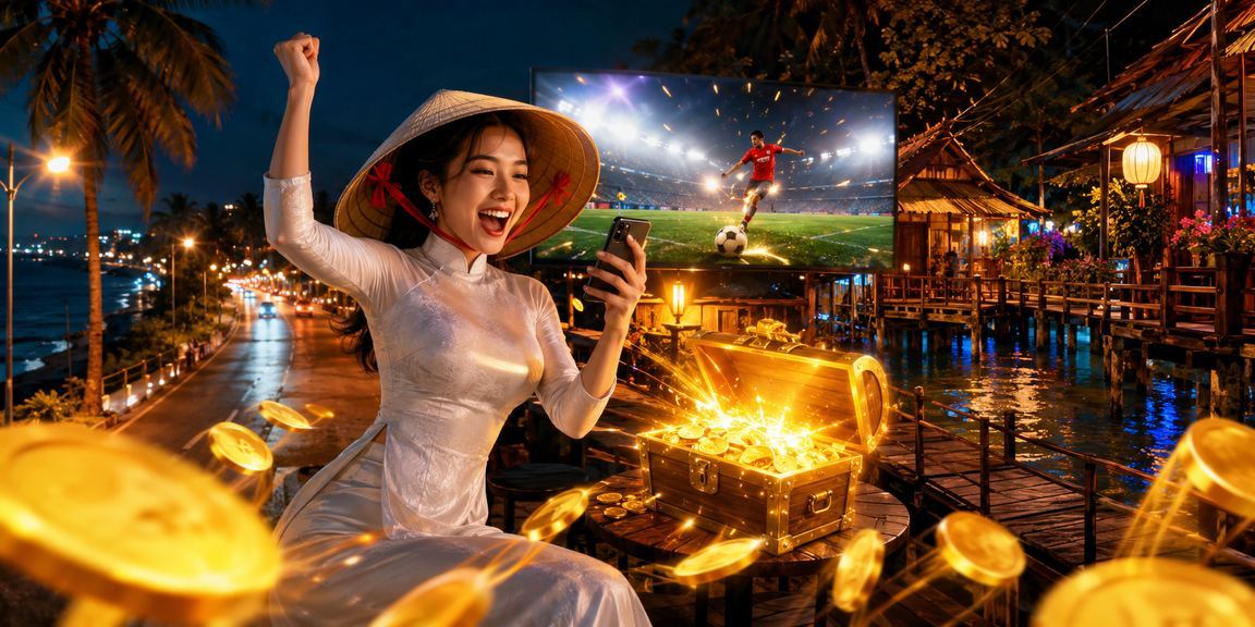Người dùng nhận cashback bonus khi cá cược tại khu du lịch Mũi Né với phong cảnh nón lá truyền thống